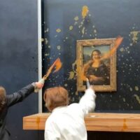 Protesters throw soup at the Mona Lisa