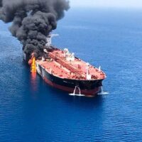 Oil tanker on fire