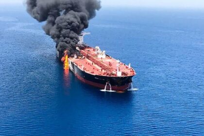 Oil tanker on fire
