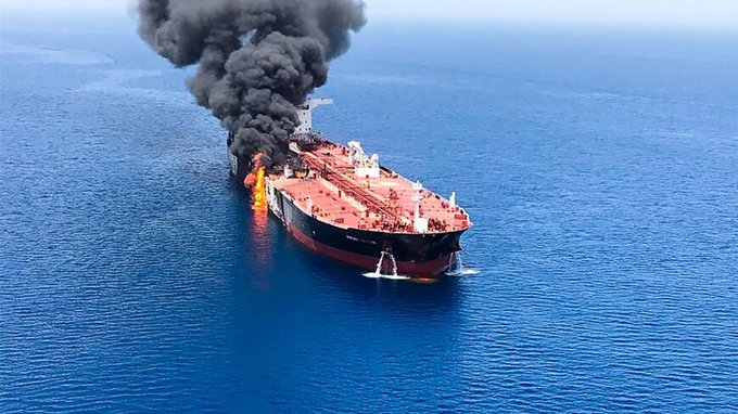 Oil tanker on fire